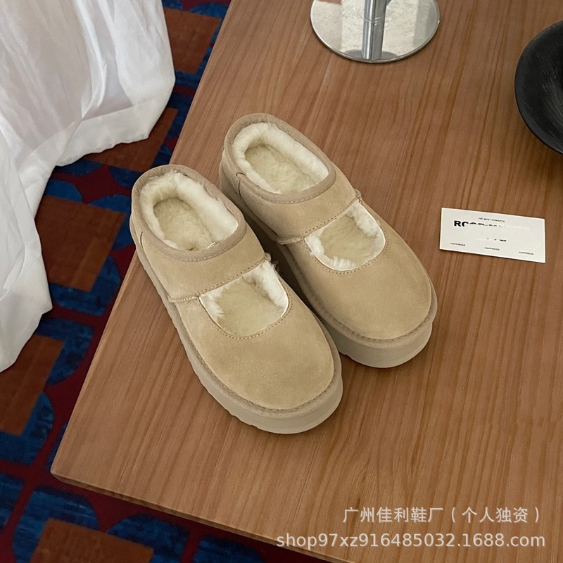油叽雪地靴女加绒加厚25新款牛皮百搭羊皮毛一体棉拖厚底增高棉靴|undefined