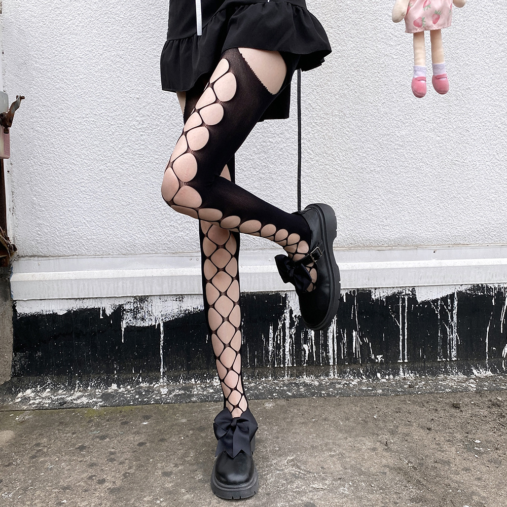 JK Socks Garter Stockings Internet Celebrity Ripped Summer Thin Japanese Style Pattern Long Tube Over-the-Knee Lolita Stockings For Women_voghion.com