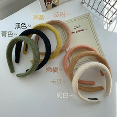 韓版簡約針織海綿寬邊發箍秋冬高顱頂毛呢頭箍毛線發捆洗臉發窟女