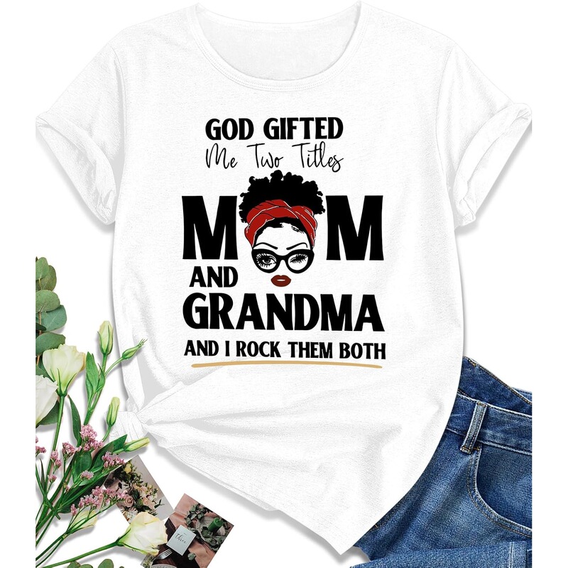 Euow Mama Women's Shirt Cute Mom Mother's Day Graphic T-Shirt Fun Casual Grandma T-Shirt