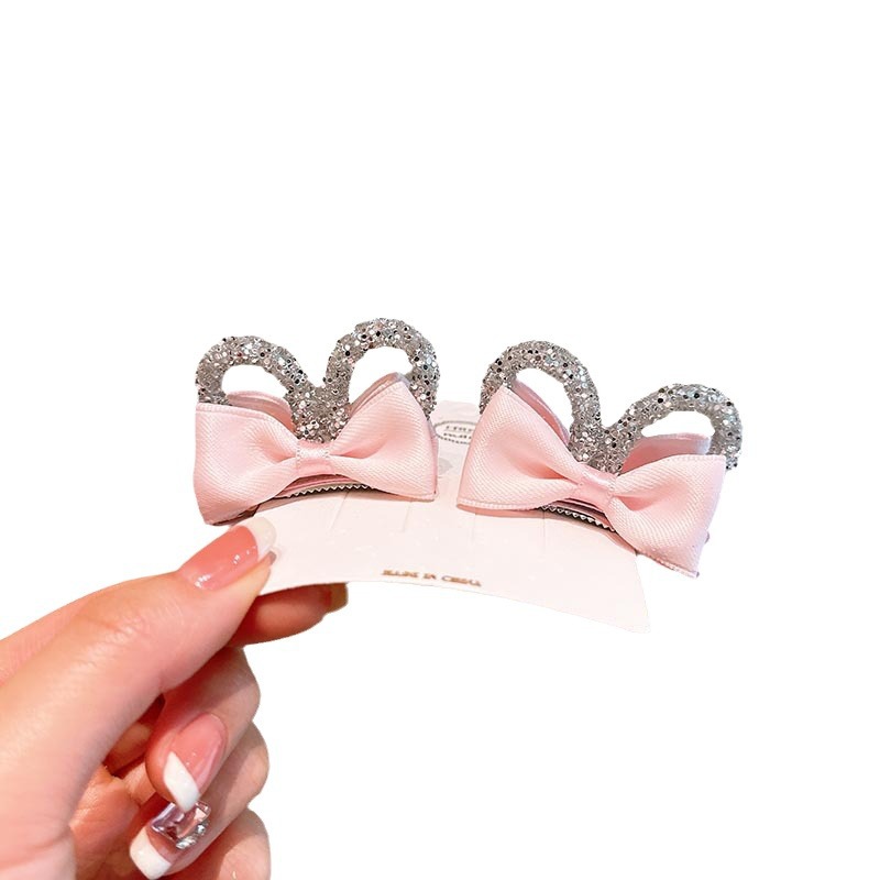 Tela infantil arco orejas de conejo clip para niñas tarjeta de cabello nueva princesa adornamiento de cabello de niña clips frange lateral