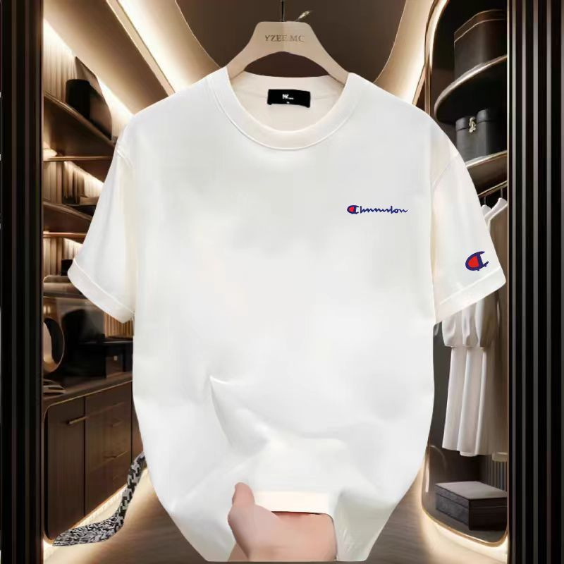 Summer Popular Round Neck Heavy Cotton Printed T-Shirt Men's Short-Sleeved Trendy Tops Men's Youth Casual Ins Half-Sleeves