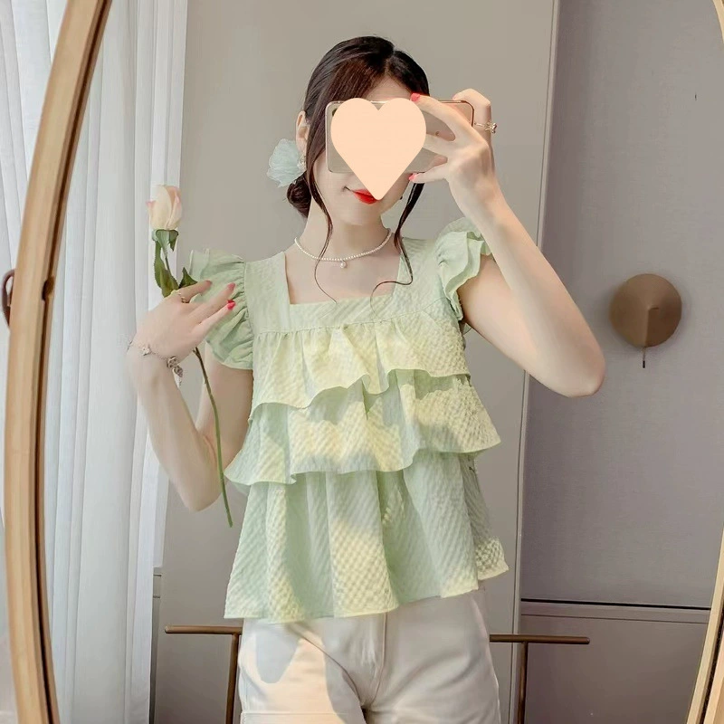 2025 новый летний стиль универсальная рубашка в стиле колледжа с рюшами из шифона свободный топ женская крутая рубашка в клетку с пузырьками модная
