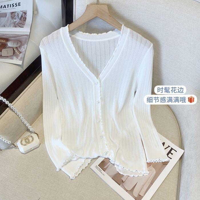 150kg Plus-Size Women's Ice Silk Thin Sun-Protective Knit Cardigan Jacket for Summer with Shawl Collar