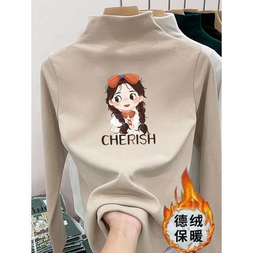 Boys' Half High Collar Fleece Base Layer Top for Girls, Indoor Wear for Autumn and Winter, Padded Warm Sweatshirt for Children, Winter Clothing for Kids