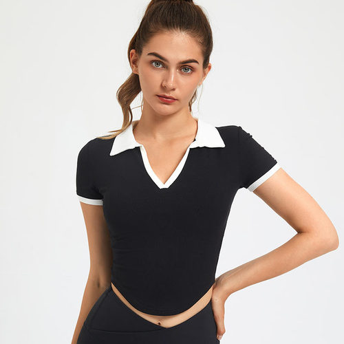 Temperament Lapel Short Sleeve Yoga Top Women's Summer Tight Stretch Sports T-Shirt Short Yoga Top