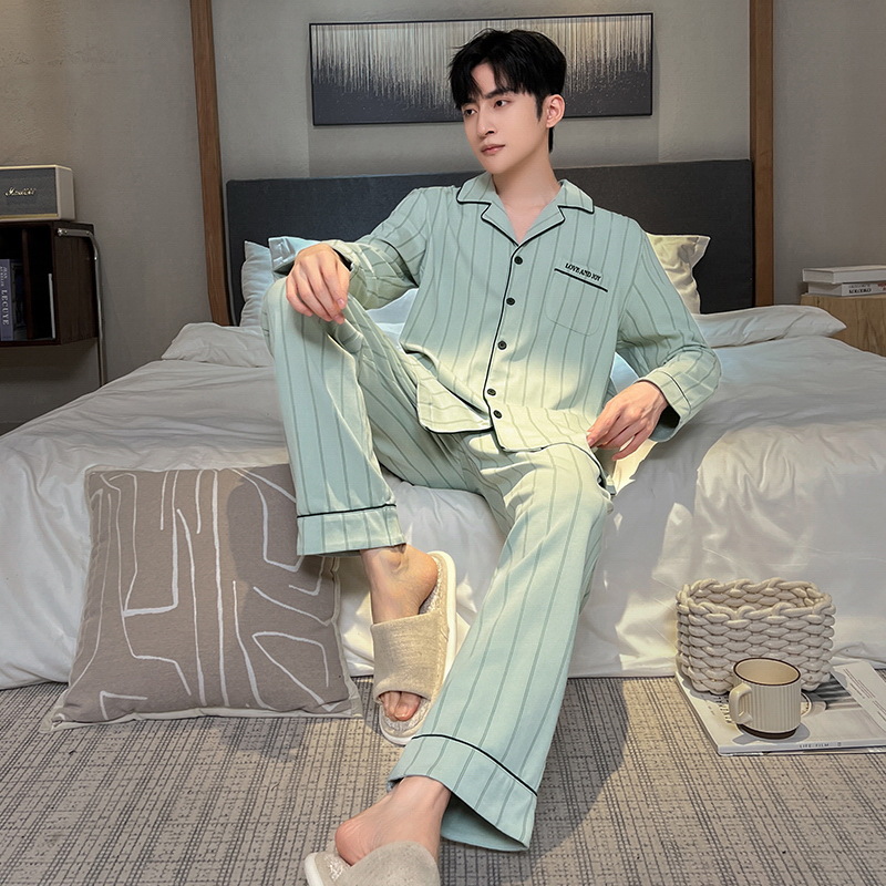 Pijamas de los hombres de algodón de manga larga de primavera y otoño de La Juventud de Algodón de los hombres Estudiante universitario suelta más el tamaño de invierno ropa de casa traje