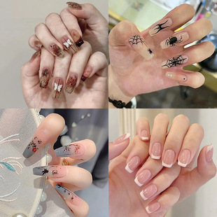 Wear nail manicure finished nail piece silent butterfly kiss rose wear nail nail sticker nail white high-grade sense detachable