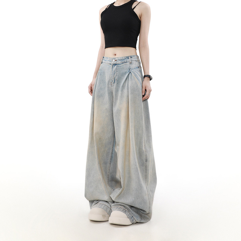 Design-Inspired Niche American-Style Vintage Washed Vibe Straight-Leg Jeans for Men, Loose and Casual Couple Pants