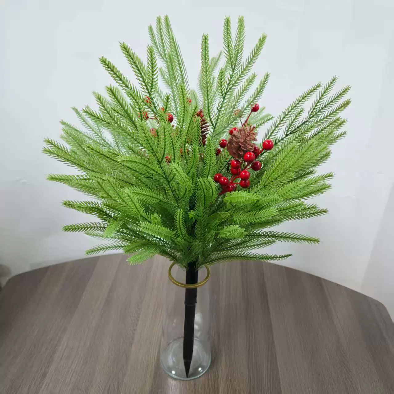 仿真诺福克松小红果松果组合小型塑料圣诞树餐桌圣诞装饰桌面摆件