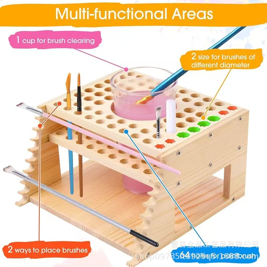 Estante de almacenamiento de herramientas de arte de rejilla múltiple de madera Estante de bolígrafo de pintura Estante de almacenamiento de cepillo de madera maciza Estante de almacenamiento de pincel Soporte de acabado