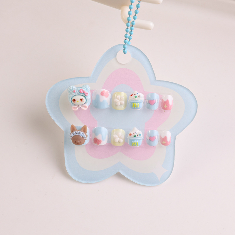 Cartoon para niños, uñas portátiles, accesorios lindos tridimensionales desmontables, uñas postizas, uñas, dulces, uñas hechas a mano, parches