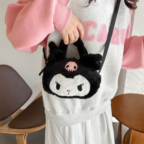 Cartoon Kuromi Plush Shoulder Bag Japanese Cute Girly Heart Handbag Melody Soft Cute Girl Crossbody Bag Approval