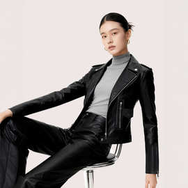 跨境欧美亚马逊水洗一件发皮衣外套女春秋新款机车pu皮机车皮衣女