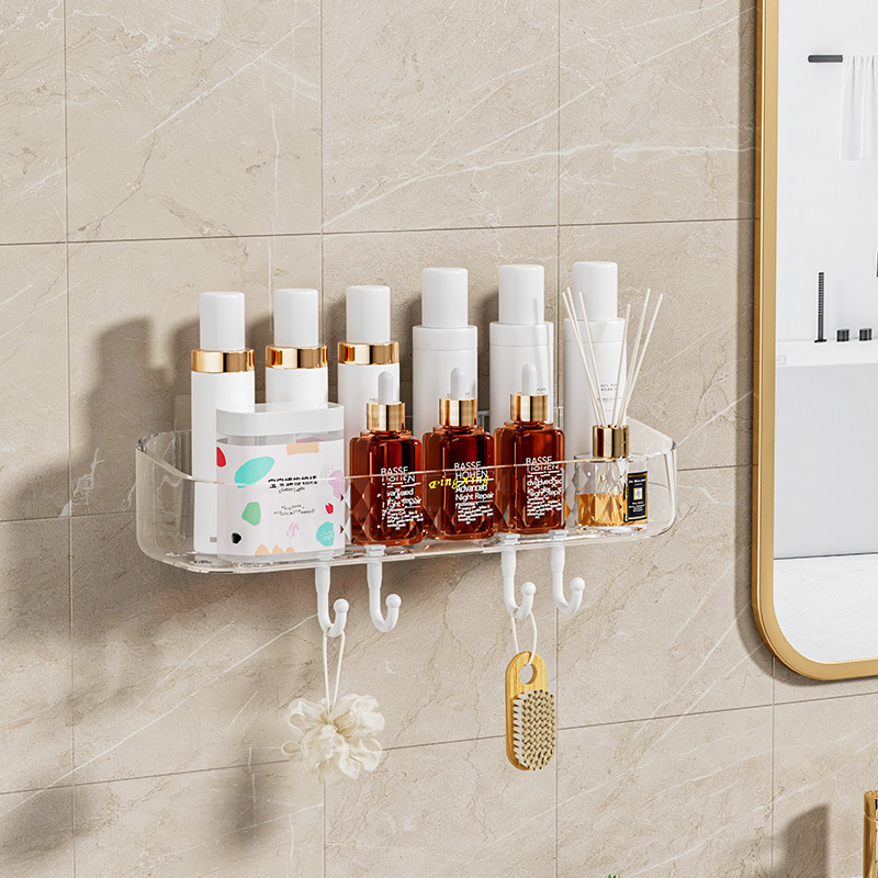 [Estante transparente grueso] trípode de baño almacenamiento sin perforaciones estante montado en la pared estante rectangular montado en la pared