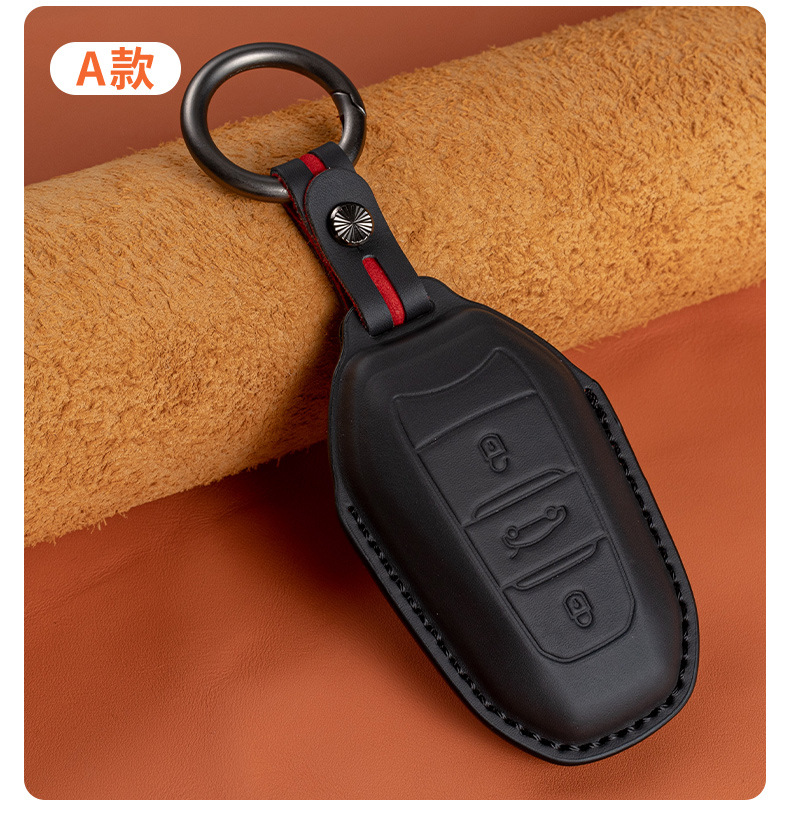 Suitable for Dongfeng Peugeot 408 top layer cowhide leather key case 308 car 3008 men's 4008 case 508500