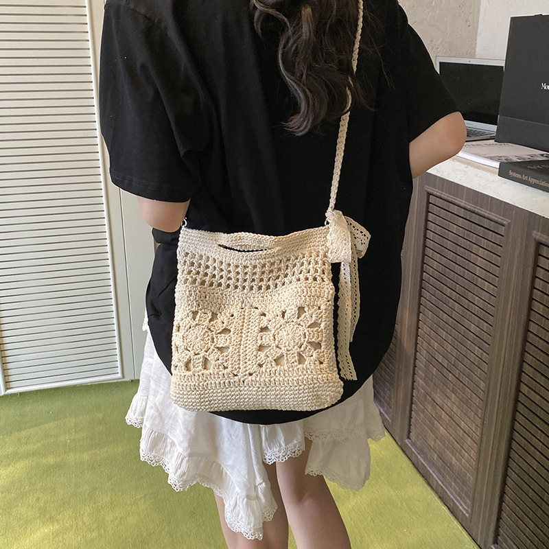 小众设计编织包包女夏天2025新款休闲斜挎水桶包海边度假沙滩包潮|undefined