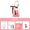 Pink ribbon + tag accessories + pink raffia + bouquet