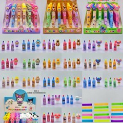 かわいいアニメの新型三節ミニ公仔頭蛍光ペン子供三色ミニ蛍光ペン重点マーカーペン
