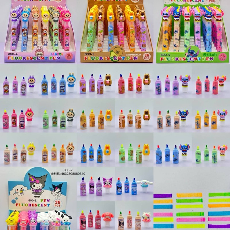 かわいいアニメの新型三節ミニ公仔頭蛍光ペン子供三色ミニ蛍光ペン重点マーカーペン|undefined