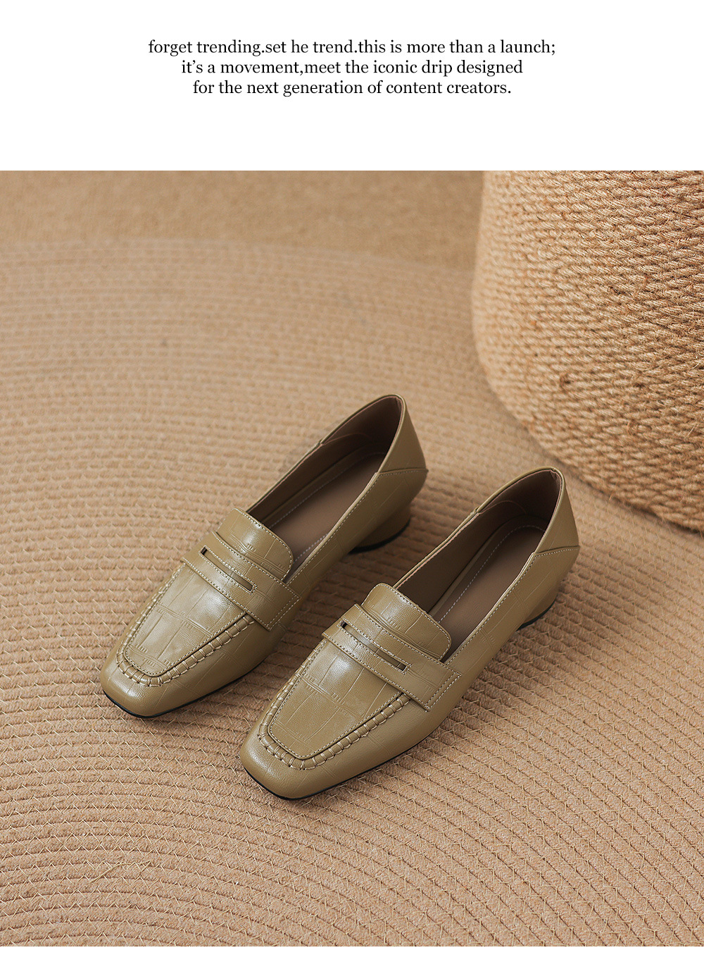 Giày loafer nữ da dê mũi vuông gót thấp cổ điển — đen chi tiết 20