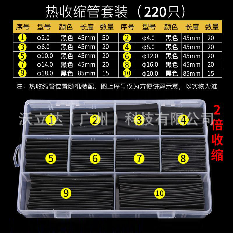 220/355pcs盒装 黑色热缩管 绝缘套管电线保护套收缩管充电线修复