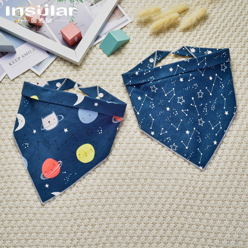 2 pieces of cotton baby triangle saliva towel baby double-sided snap triangle saliva towel scarf bib bib cross-border