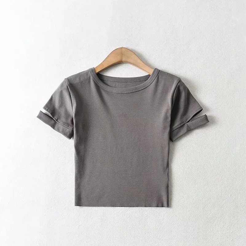 round neck solid color T-shirt NSHS47170