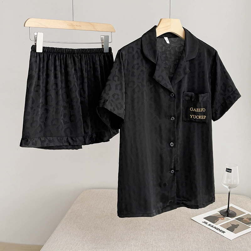 Высококачественные пижамы, женские летние, с короткими рукавами из ледяного шелка, Новое поступление, верхняя одежда с буквами и леопардовым принтом, тонкий костюм для домашней одежды больших размеров