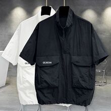 设计男装欧美300胖子感美式加大夏季斤码短袖恤立领黑色白色人棉