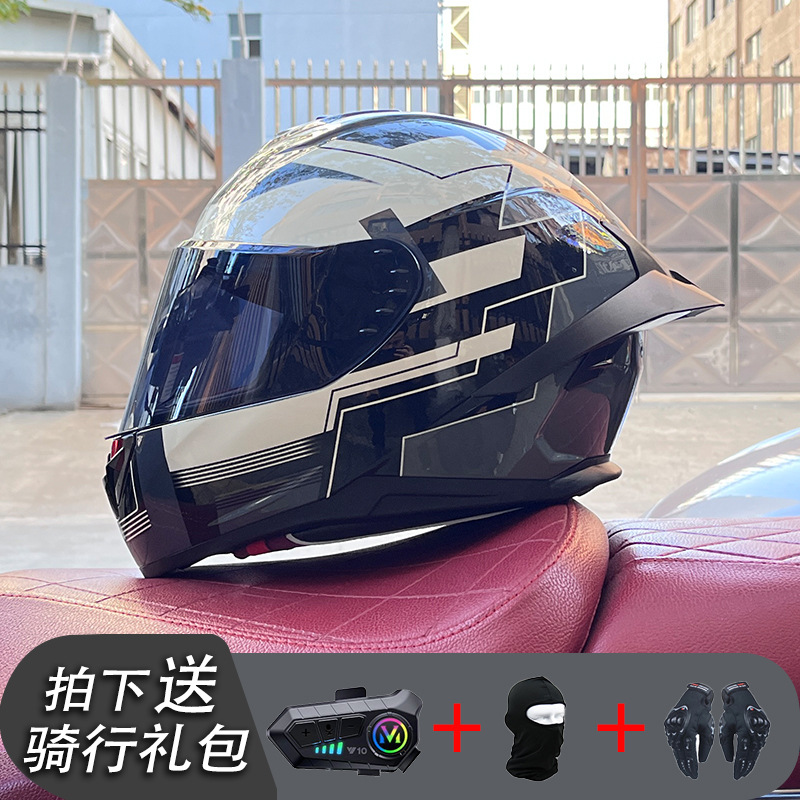 Nueva certificación estándar nacional motocicleta casco completo casco neto Bluetooth hombres y mujeres personalidad de verano cuatro estaciones cola grande pareja corriendo