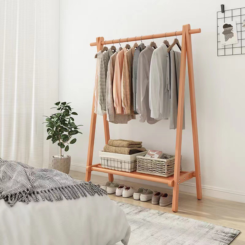 Pure solid wood beech foldable coat rack bedroom simple clothes rack multi-functional floor-standing household clothes drying rack