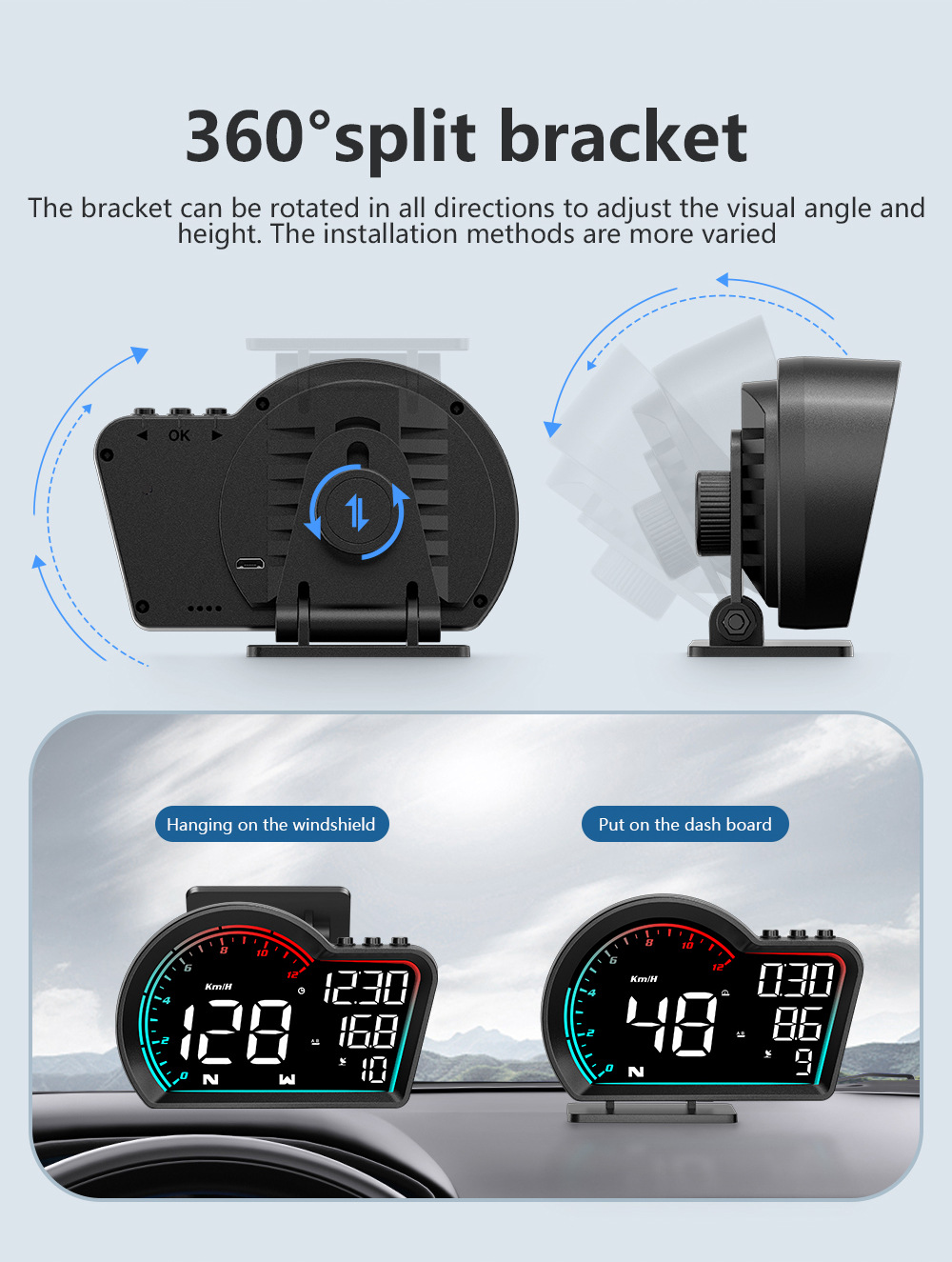 Car-mounted head-up display, universal GPS high-definition vehicle speed guide, head-up display HUD, electronic compass, altimeter