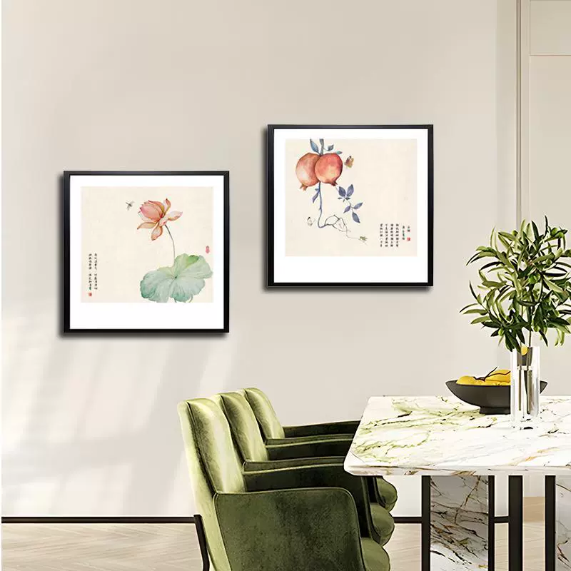 Китайский маленький двухпанельный рисунок, стол, спальня, гостиная, фон, декоративная живопись, деревянная рамка, ресторан, фреска, цветок 4040