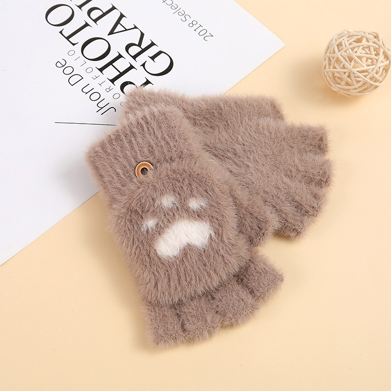 2024 nuevos estudiantes con dedos perdidos, cálidos y lindos bordados, guantes de medio dedo de invierno arcoíris, guantes de punto y flip de terciopelo