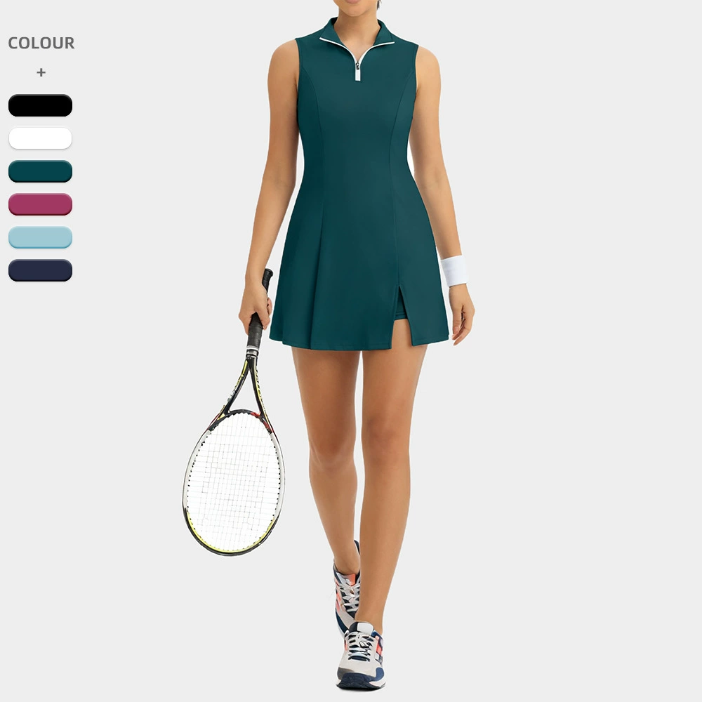 Европейский и американский спортивный костюм-двойка с воротником-стойкой на молнии, быстросохнущий, с короткой юбкой и шортами, модель 1294