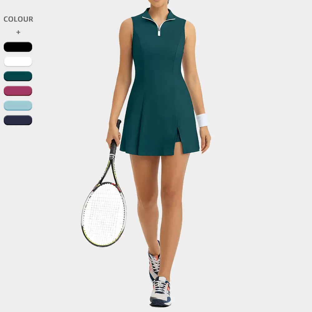 欧美半拉链翻领网球服套装连衣裙两件套外贸速干运动短裙裤1294