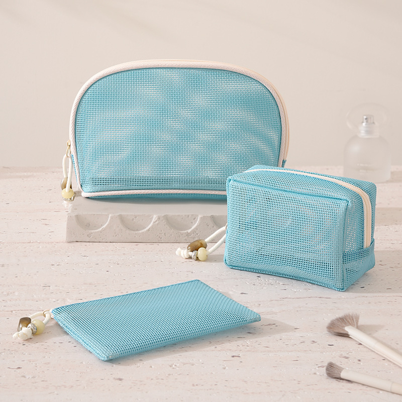 Runhui's new plain series makeup storage bag is ultra-light and portable, a three-piece mesh makeup bag set for wholesale