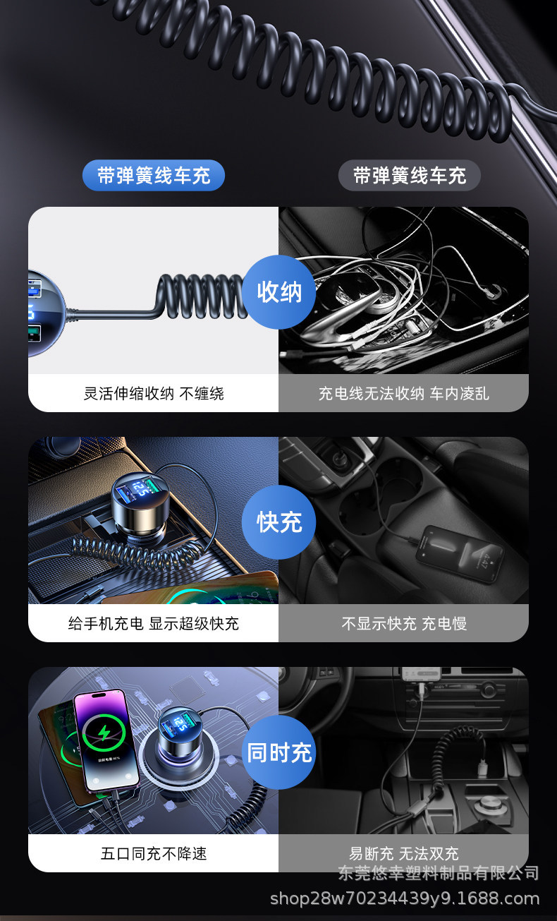 Car charger with one-to-three cigarette lighter quick charge adapter for super phones, car charger with USB interface for automobiles