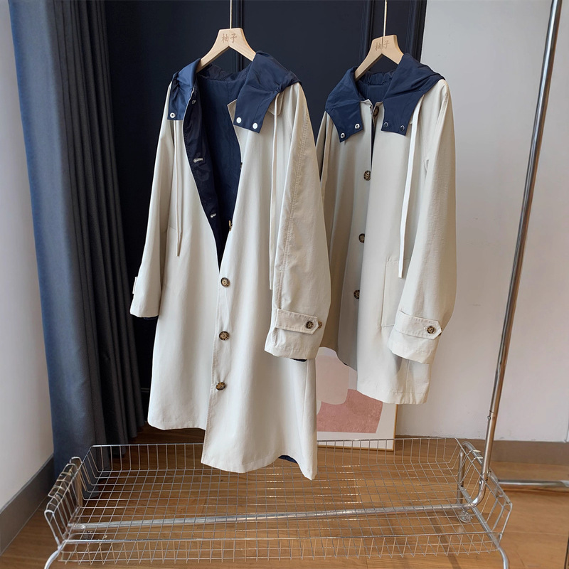 Treasure Trench Coat! Miu Runway Style Casual Mid-Length Jacket Coat with Hooded Trench Coat for Women, New for Autumn