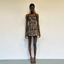 外贸高端欧美女装性感露肩网纱裹胸连衣裙气质修身包臀礼服裙子女