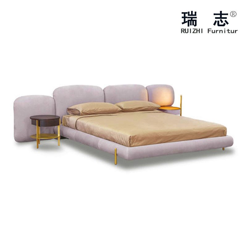 Baxt Designer Stone Bed with Sand Fabric, Simple Master Bedroom, Luxury Living Room Master Bedroom Double 1.8m Wedding Bed