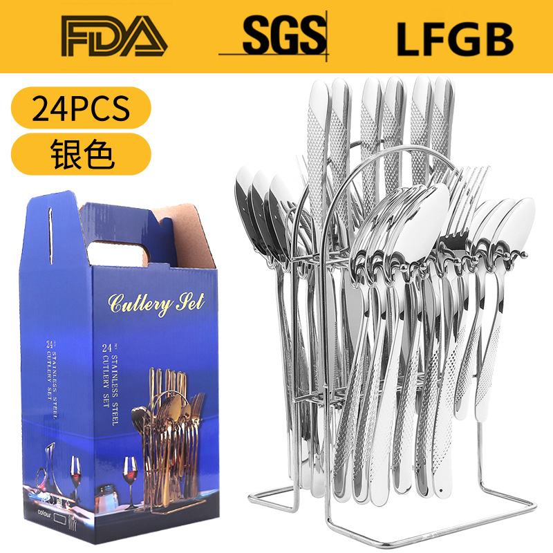 Juego de Cubiertos de Acero Inoxidable de 24 Piezas en Caja de Regalo, Diseño de Estrella y Diamante, Cuatro Piezas Principales, para Hotel, Restaurante, Comida Occidental, Cuchillo, Tenedor, Cuchara