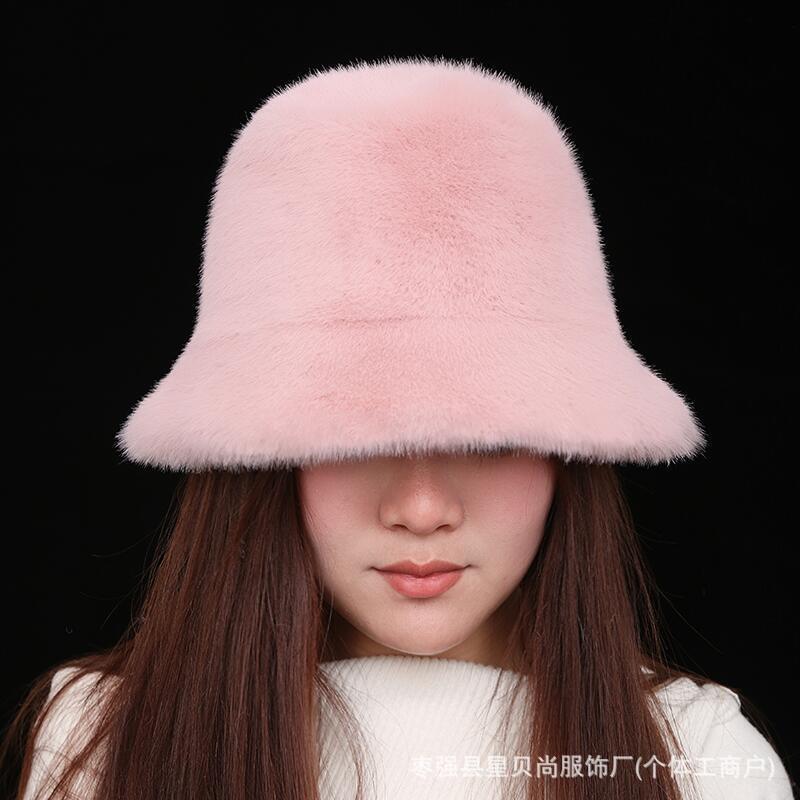 漁師帽女性用越境卸売人気商品イミテーションミンクファー大頭囲秋冬厚手保温フリース帽子|undefined