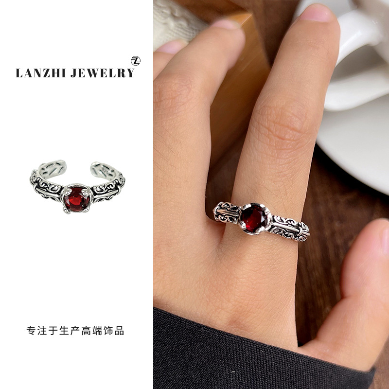 Lan Zhi 925 anillo de plata esterlina personalidad punk exagerado diseño joyería hip hop anillo abierto no desvanecimiento nicho