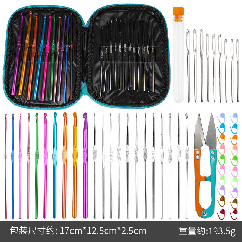 Nuevo juego de crochet de metal, juego de crochet de lana de alúmina de color, juego de gancho de múltiples piezas de herramienta tejida