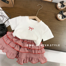 韩版女童套装夏季新款短袖宽松小童荷叶边洋气短裙儿童两件套外贸