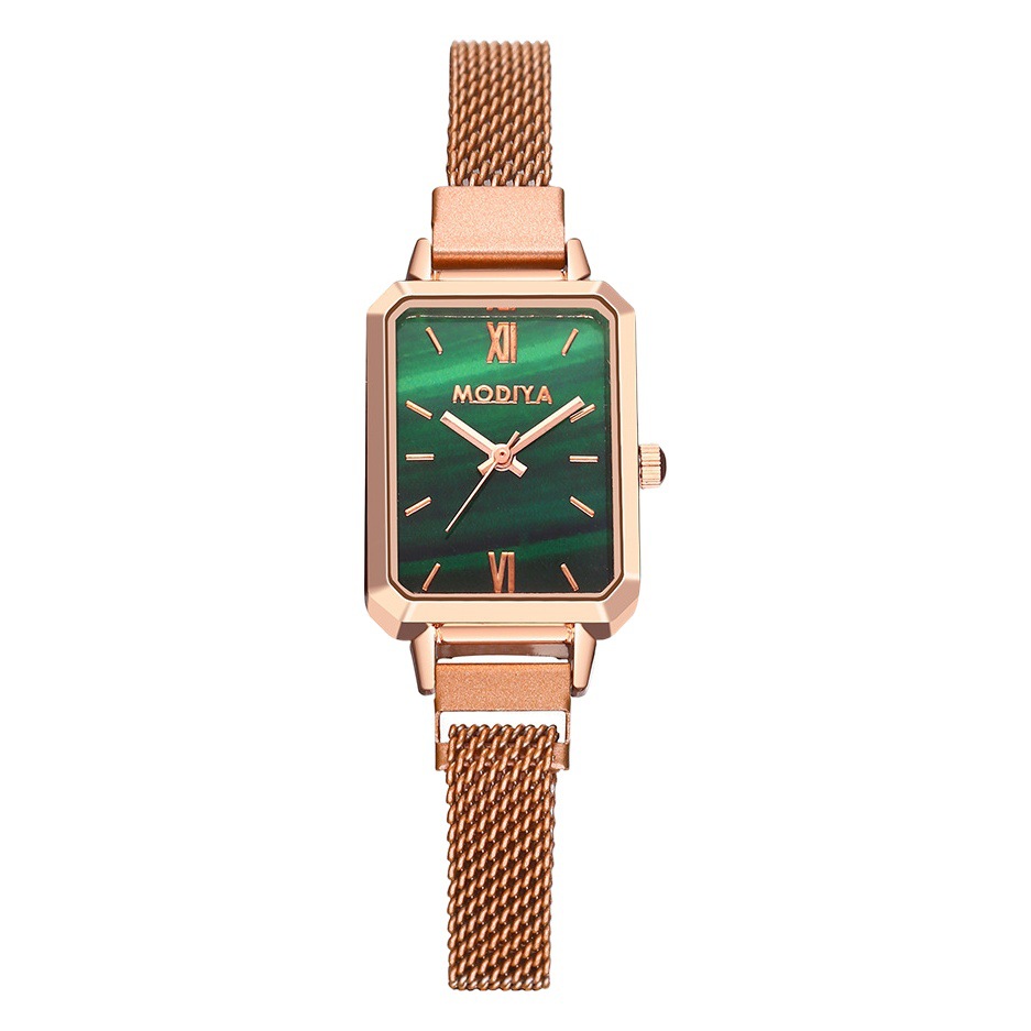 韓国版レトロ細帯方形女性腕時計文芸ミラノ網帯グラデーション色祖母緑孔雀緑小緑時計
