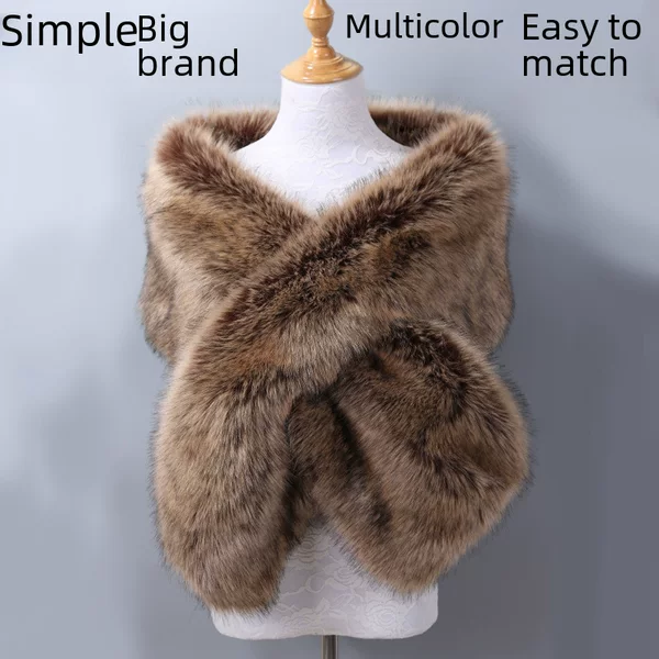 Autumn and Winter New Style Imitation Fur Fox Fur Bridal Evening Dress Thickeneded Large Shawl Cloak Scarf Women's Fake Scarf