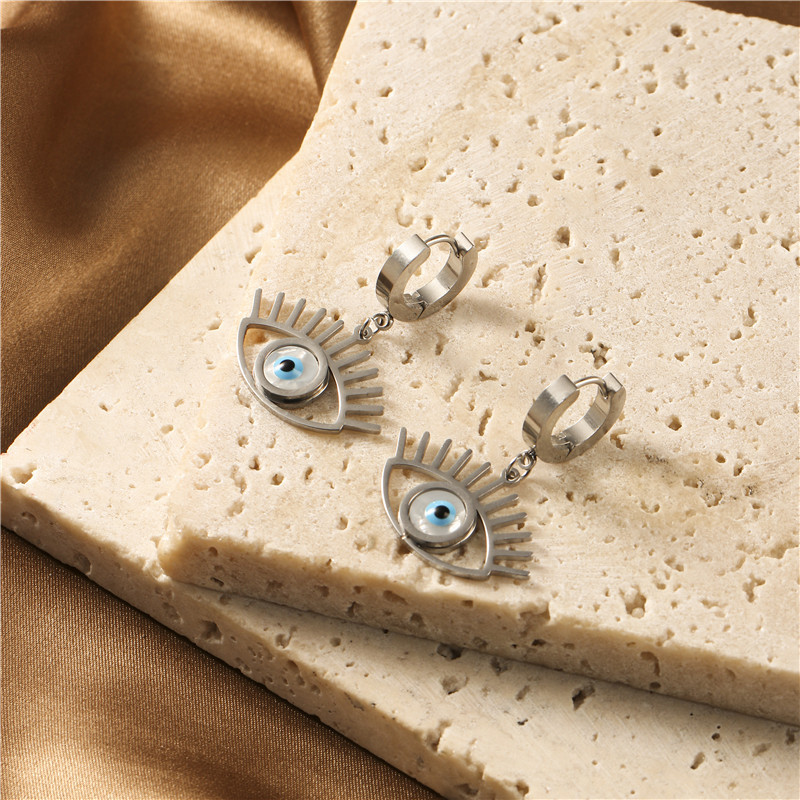 Fashion Devilu0027S Eye Stainless Steel Gold Plated Shell Earrings 1 Pair